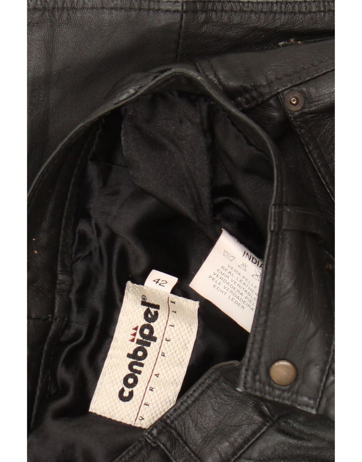 Calça masculina de couro de cintura alta Conbipel W26 L29 couro preto