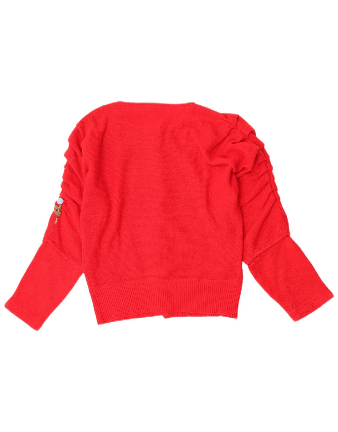 Suéter cardigã feminino vintage Reino Unido 12 lã floral vermelha média