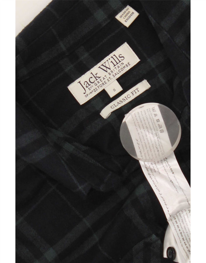 Camisa masculina de flanela Jack Wills Classic Fit pequena azul marinho xadrez de algodão