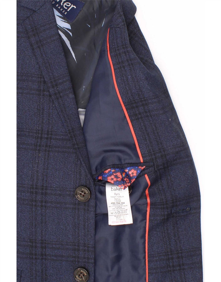 Jaqueta blazer Ted Baker Boys com 2 botões, 7-8 anos, azul marinho, poliéster xadrez
