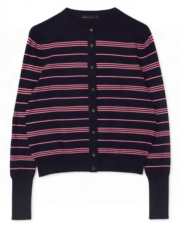 Suéter cardigã feminino Marks & Spencer UK 12 listrado azul marinho médio