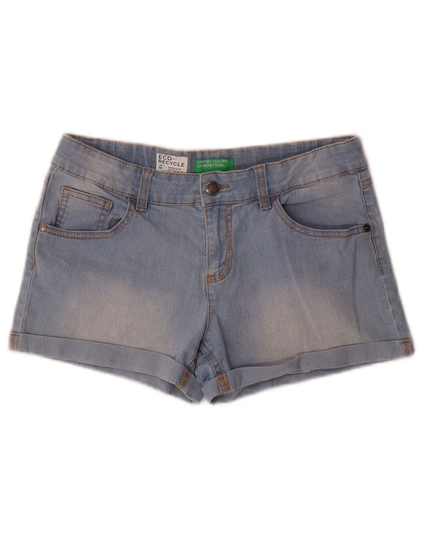 Shorts jeans para meninas Benetton 11-12 anos 2XL W28 azul algodão