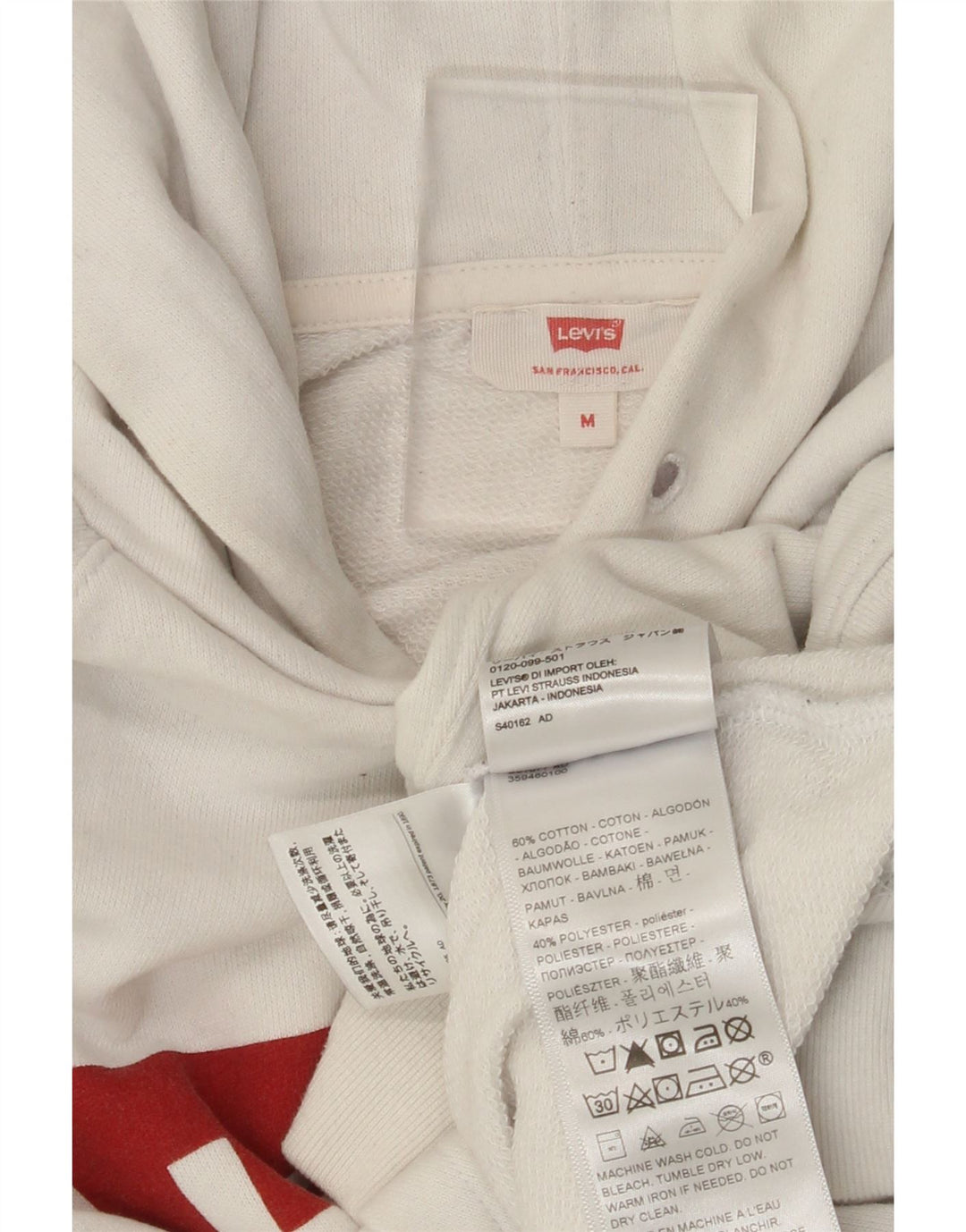 LEVI'S Womens Oversized Graphic Hoodie Jumper UK 14 Medium White Cotton