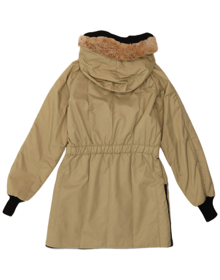 Jaqueta parka feminina com capuz Refrigiwear Reino Unido 16 grande bloco colorido bege