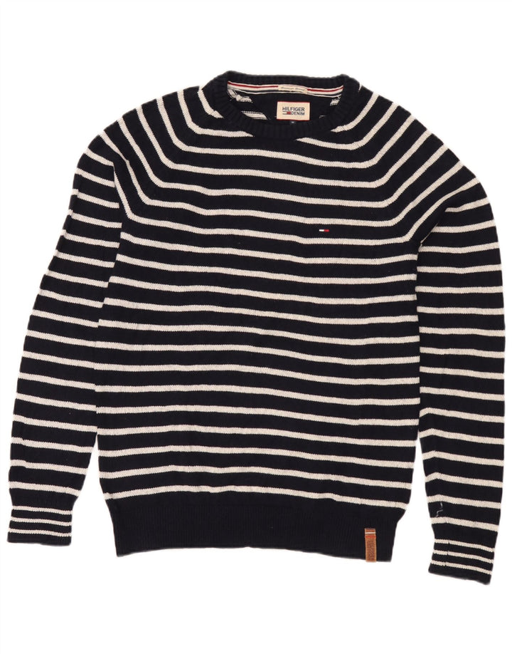 Suéter masculino Tommy Hilfiger com gola redonda listrado azul marinho médio