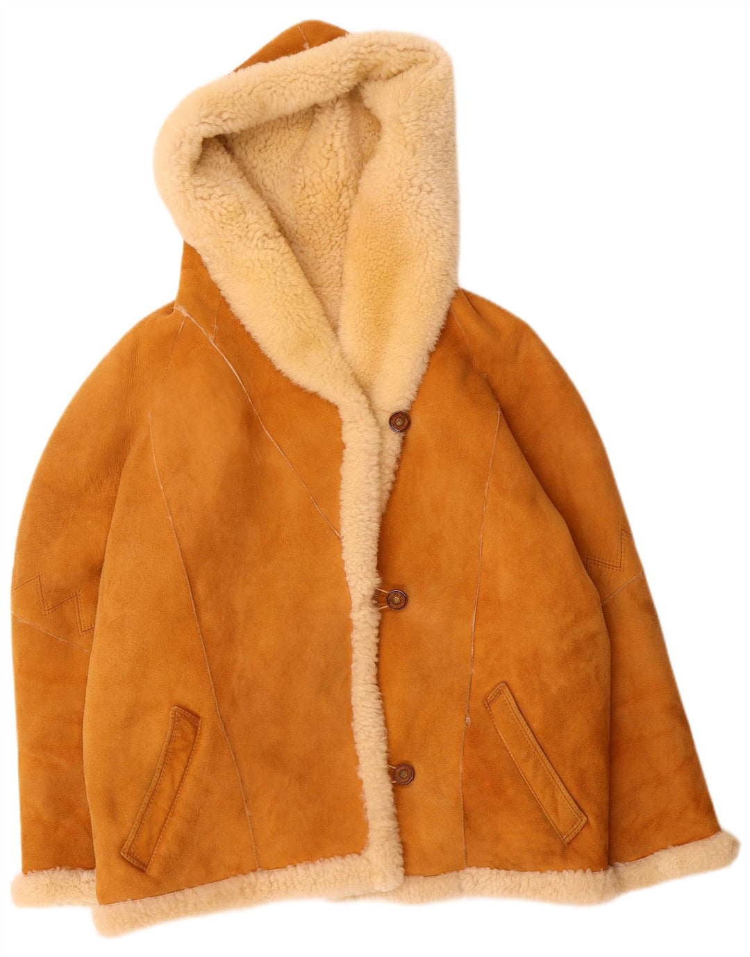 Jaqueta feminina vintage com capuz e shearling de grandes dimensões UE 40 marrom médio