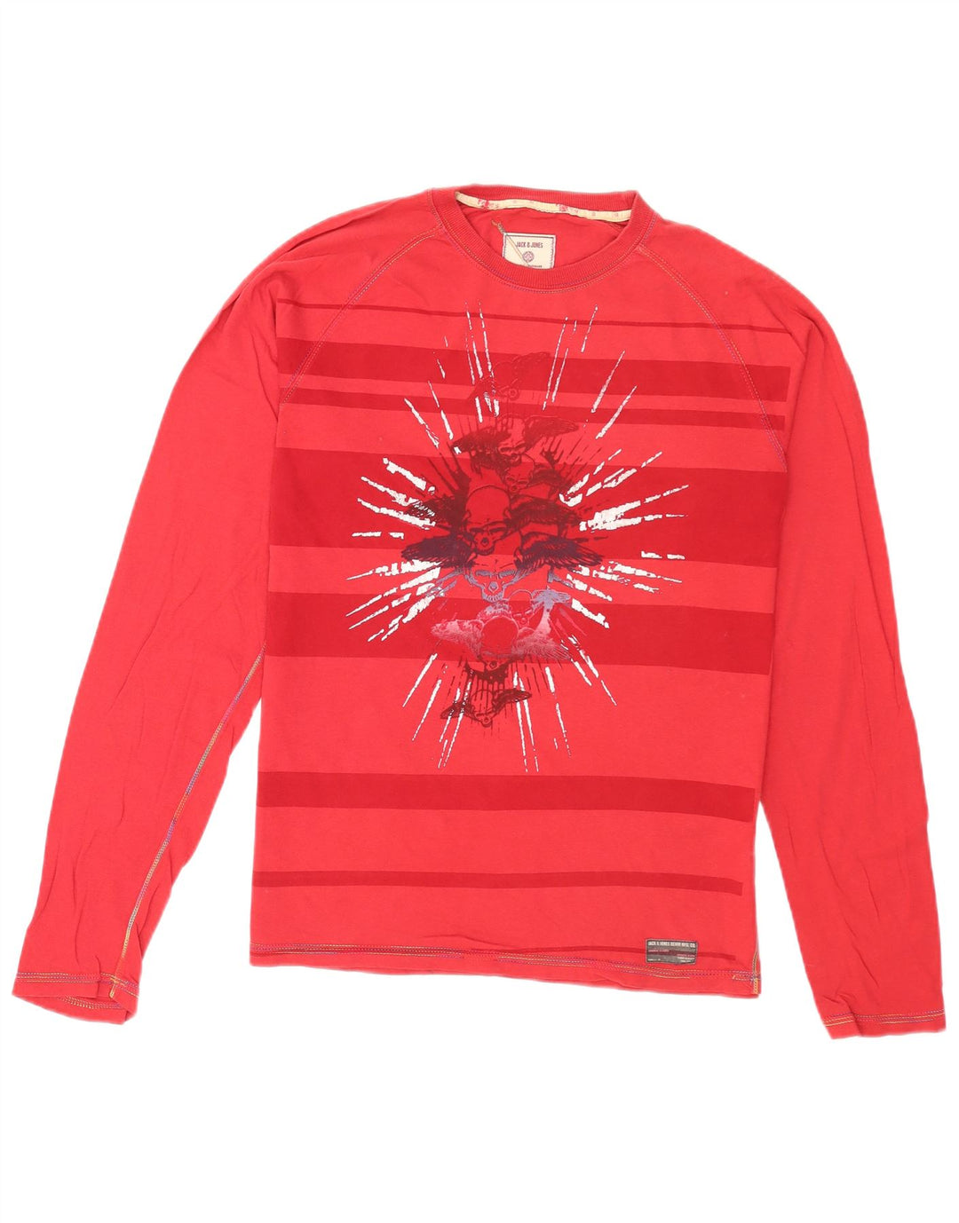 Jack & Jones Camiseta masculina gráfica de manga comprida grande algodão vermelho