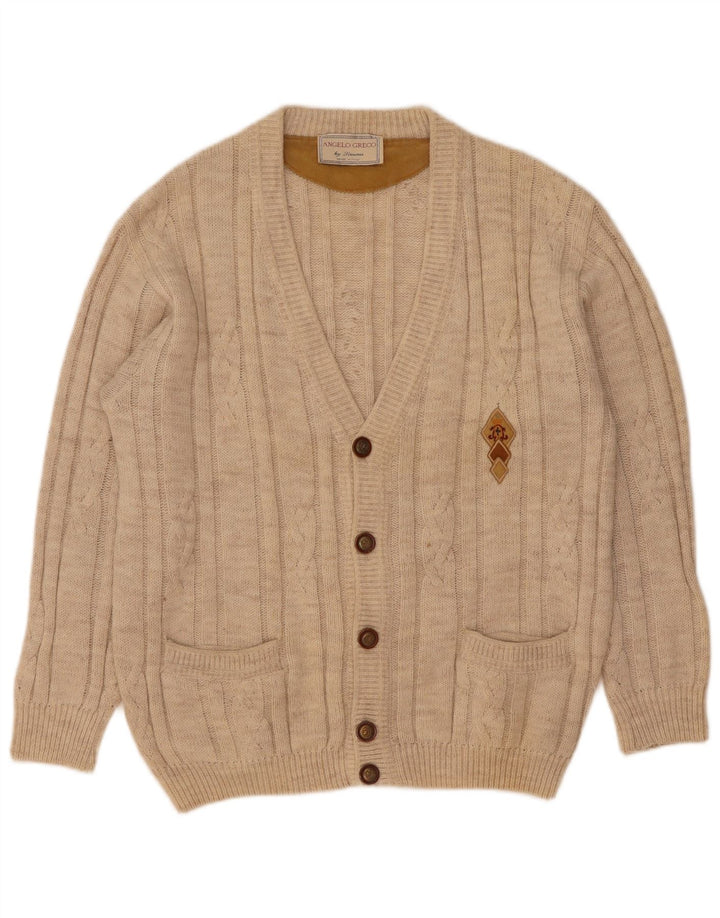 Suéter cardigã masculino Angelo Greco IT 48 lã alpaca bege médio