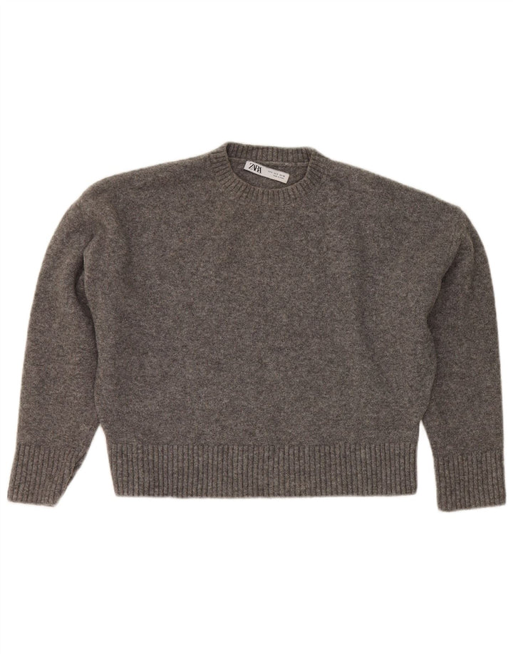 Suéter Zara feminino cropped oversized com gola redonda Reino Unido 10 pequeno cinza