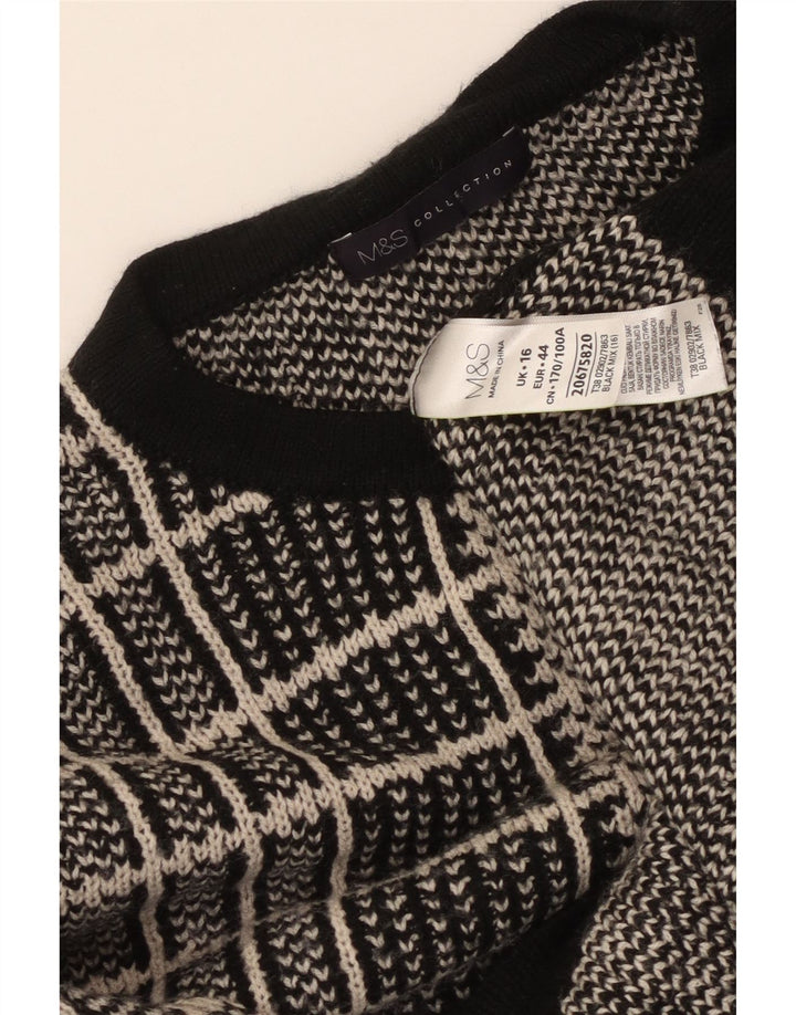 Suéter feminino MARKS & SPENCER com gola redonda Reino Unido 16 grande xadrez preto