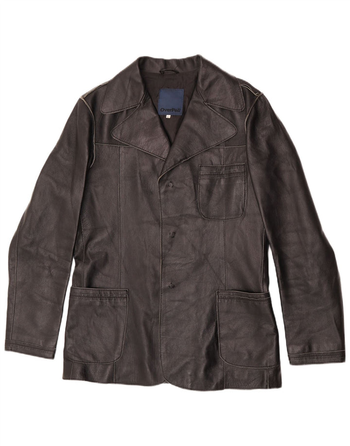 Jaqueta blazer feminina vintage de couro com 3 botões Reino Unido 16 grande preta