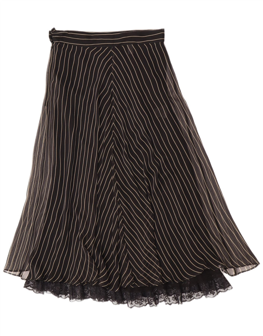 Saia feminina Alberta Ferretti em linha A Reino Unido 12 médio W28 seda listrada preta