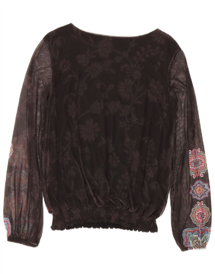 Blusa feminina de manga comprida DESIGUAL UK 12 médio preto floral