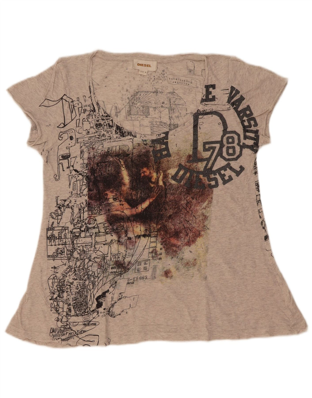 Camiseta feminina estampada Diesel UK 12 cinza médio manchado