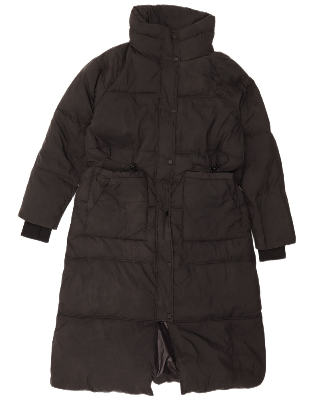 Casaco acolchoado com capuz feminino Zara UK 14 poliéster preto médio
