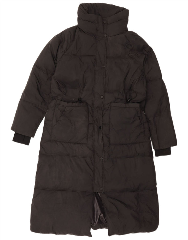 Casaco acolchoado com capuz feminino Zara UK 14 poliéster preto médio