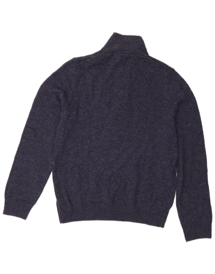 Suéter masculino Marks & Spencer com zíper e gola em lã de carneiro azul marinho médio