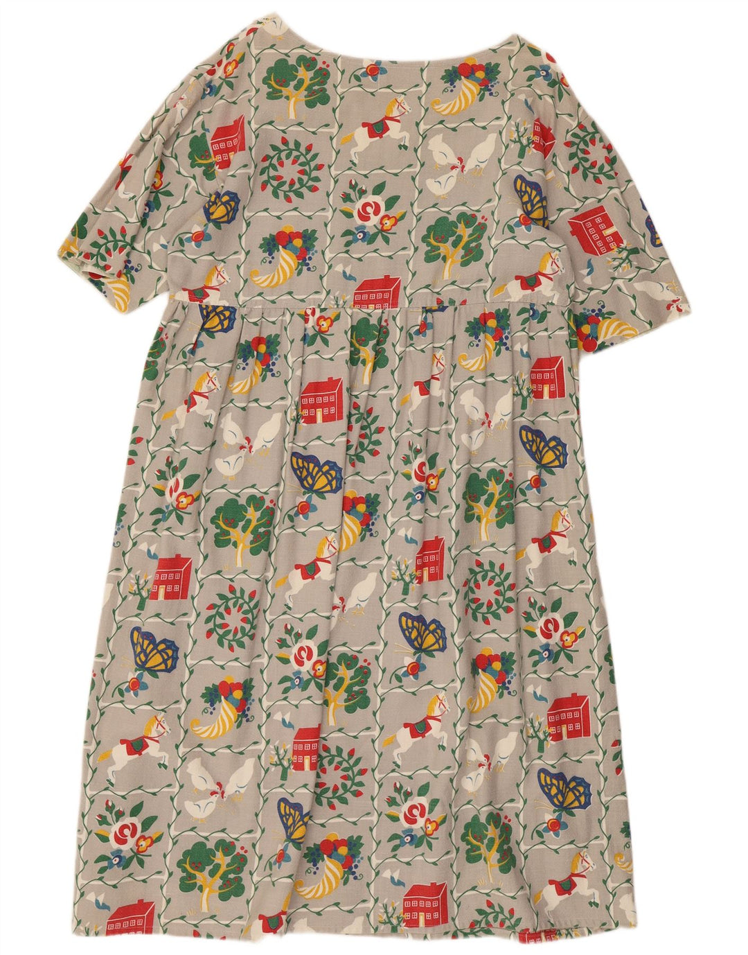 Vestido feminino VINTAGE com estampa gráfica UK 16 grande cinza floral