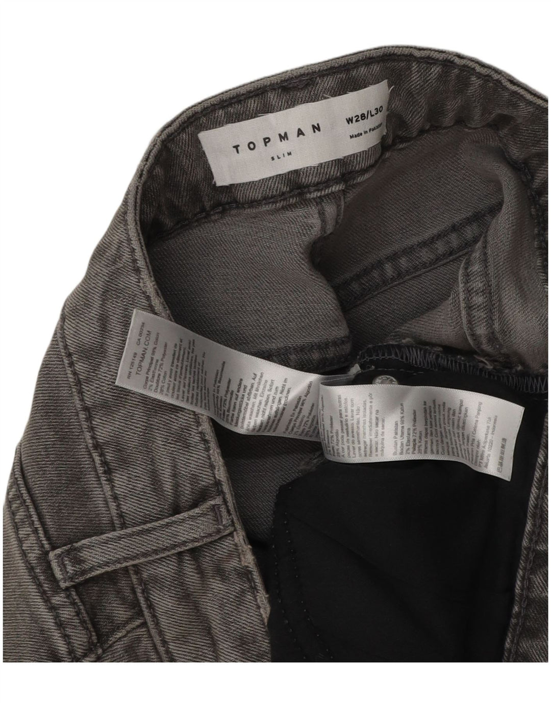 Topman Mens Jeans Slim W28 L30 Algodão Cinza