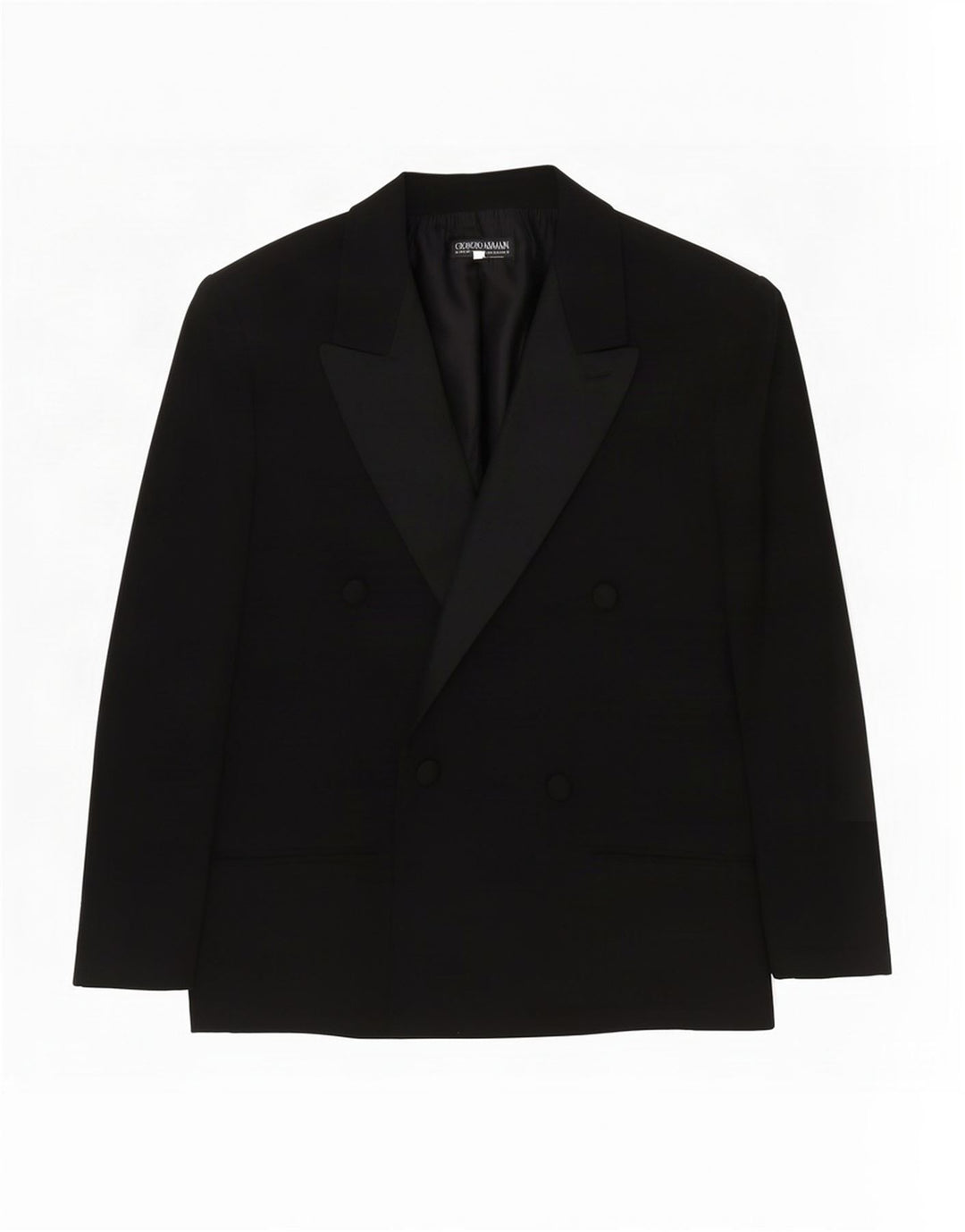 Jaqueta blazer feminina Giorgio Armani com peito duplo IT 42 seda preta média