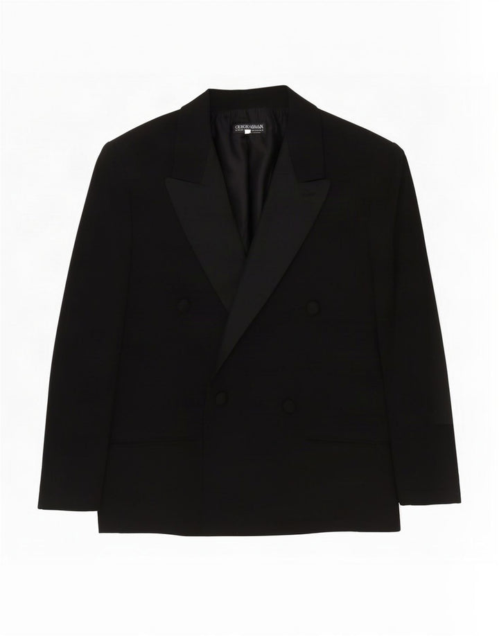 Jaqueta blazer feminina Giorgio Armani com peito duplo IT 42 seda preta média