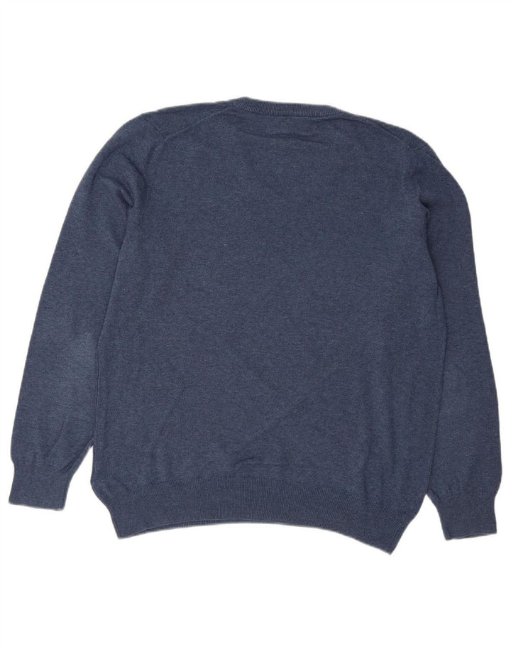 Suéter masculino MARKS & SPENCER com decote em V grande algodão azul marinho