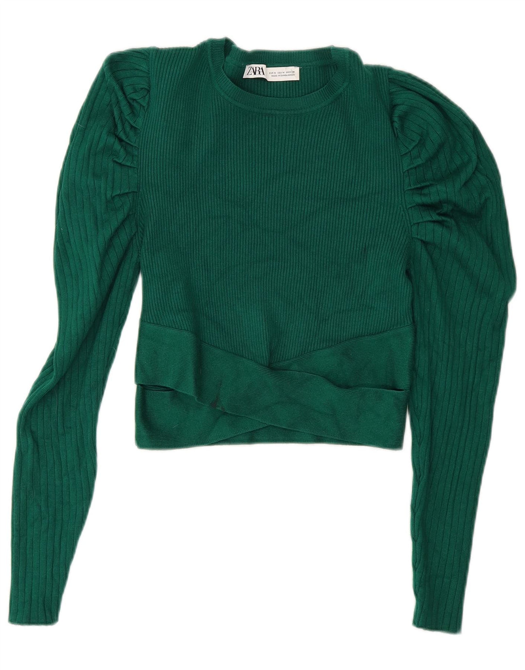 Zara Top curto feminino manga comprida Reino Unido 12 viscose verde médio