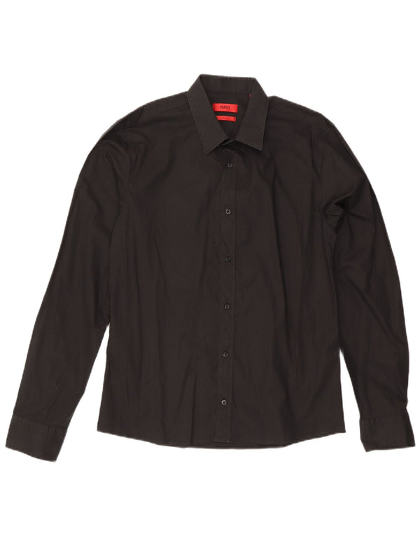 Camisa Slim Fit Masculina Hugo Boss Algodão Preto Médio
