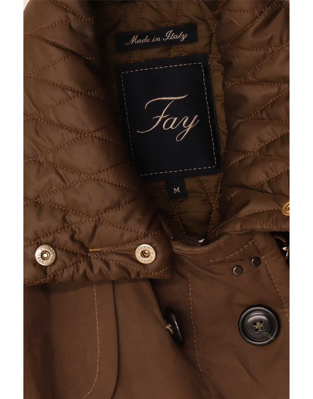 Casaco feminino Fay militar duplo breasted Reino Unido 14 médio cáqui