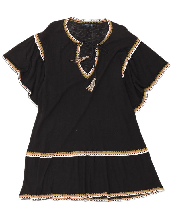 Vestido feminino Zara A-Line UK 16 grande algodão preto