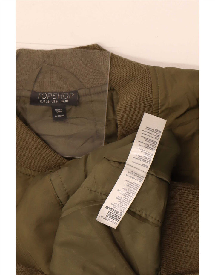 Jaqueta bomber feminina Topshop Reino Unido 10 poliéster cáqui pequeno