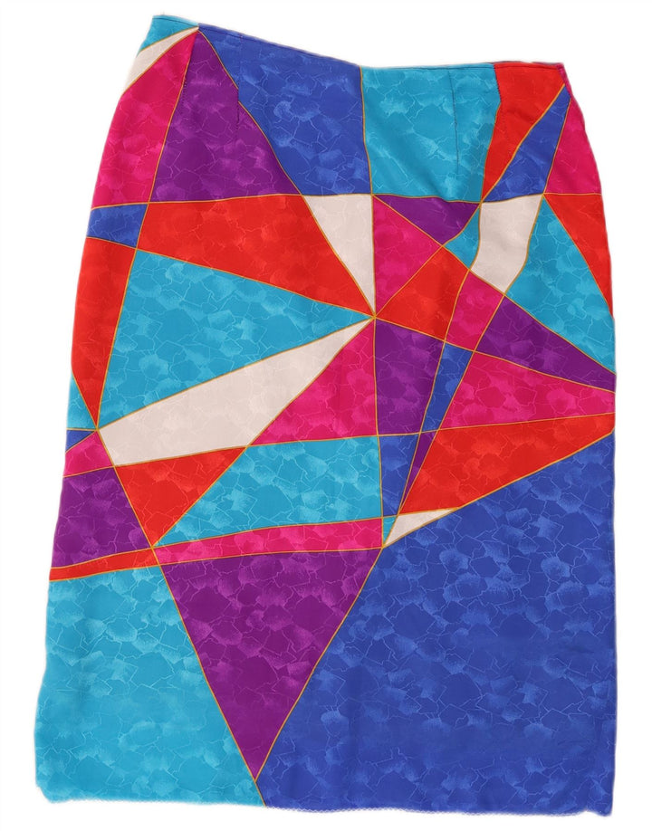 Saia reta feminina vintage W30 média geométrica multicolorida