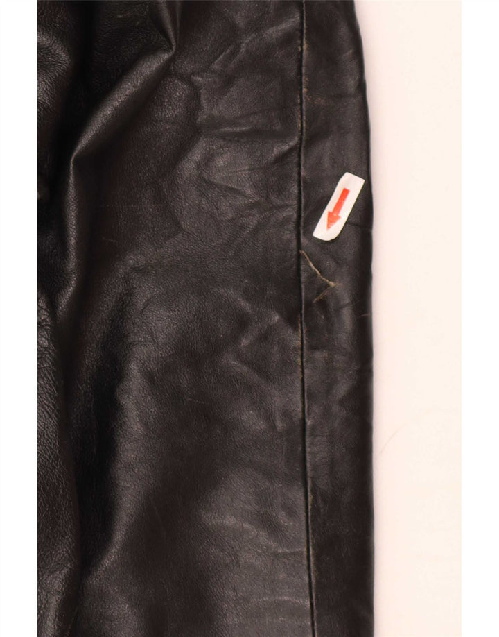 Jaqueta de couro grande com capuz feminino vintage IT 44 preto médio
