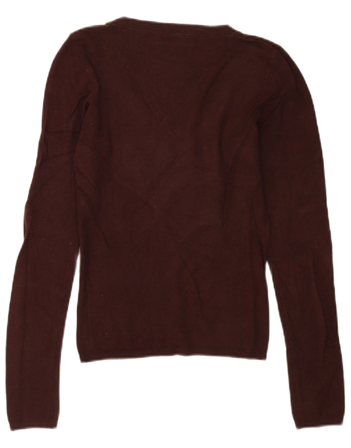 Suéter feminino Zara com decote em V Reino Unido 10 pequeno rayon marrom