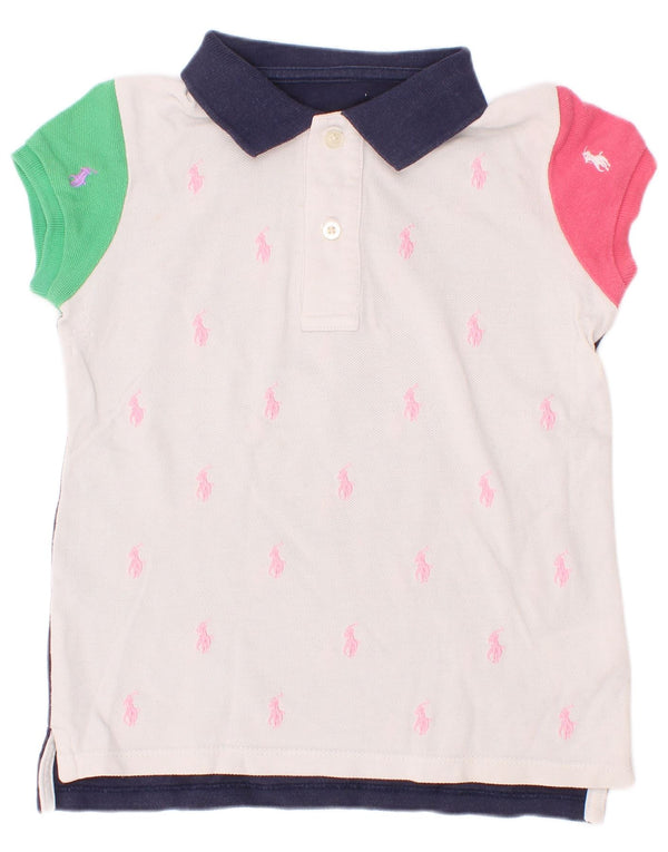 Polo Ralph Lauren Camisa feminina gráfica de rugby 7-8 anos branco colorblock