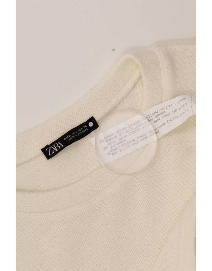 Zara Crop Top Feminino Manga Longa UK 14 Médio Poliéster Branco