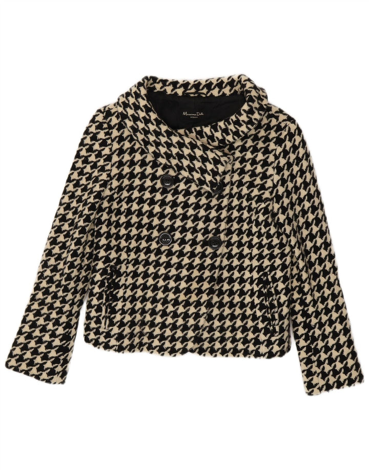 Casaco feminino Massimo Dutti curto ervilha Reino Unido 10 pequeno preto houndstooth lã