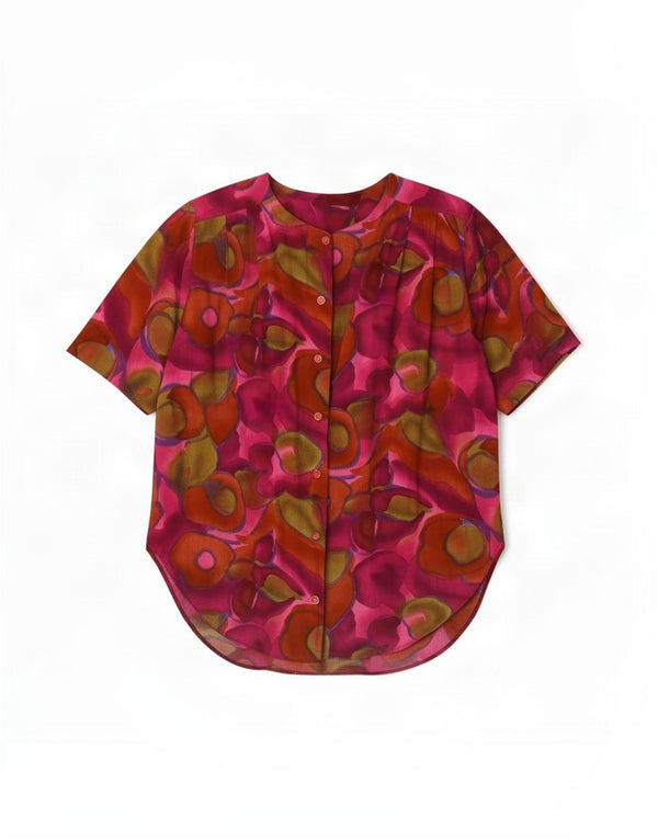 Blusa feminina vintage de manga curta UK 14 média floral multicolorida