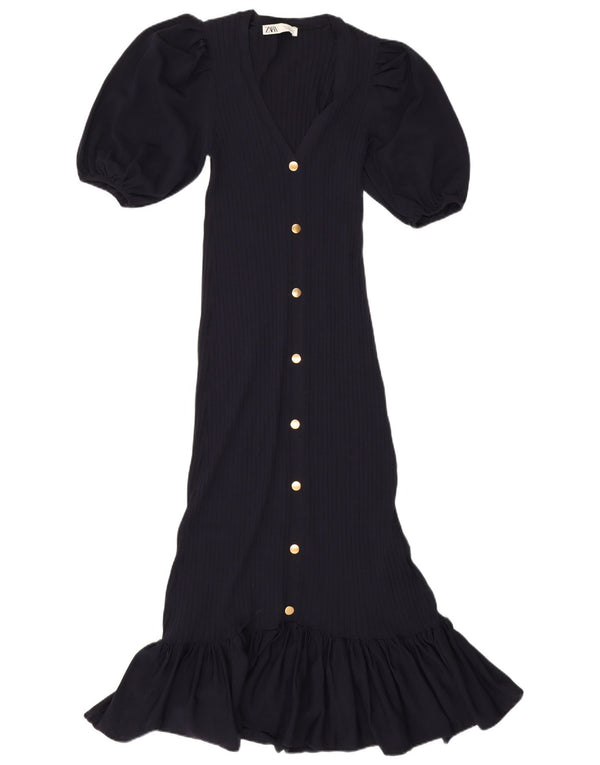 Vestido maxi feminino Zara Reino Unido 12 médio azul marinho poliamida
