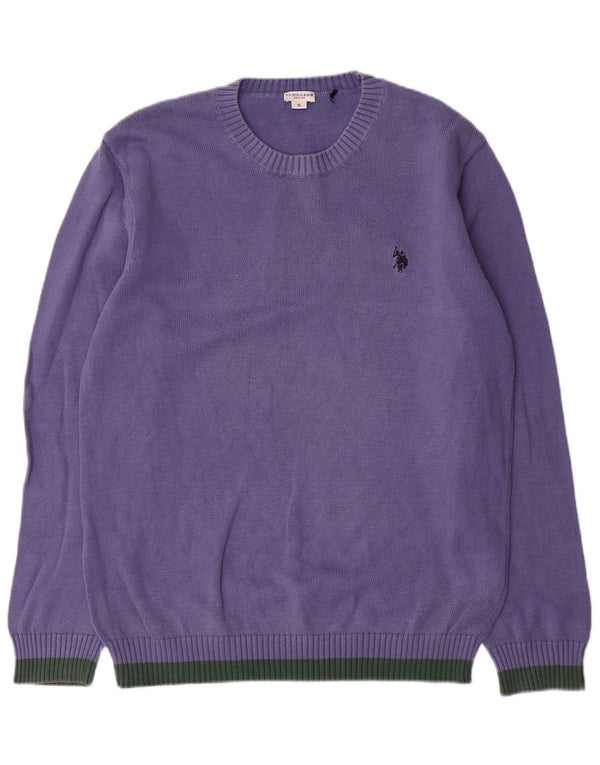 US Polo Assn. Suéter masculino com gola redonda Jumper XL roxo colorblock algodão