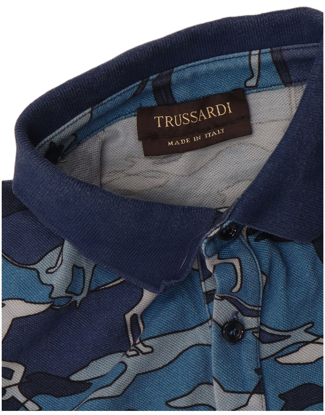 Camisa polo masculina TRUSSARDI azul médio com estampa animal
