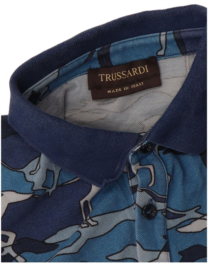 Camisa polo masculina TRUSSARDI azul médio com estampa animal