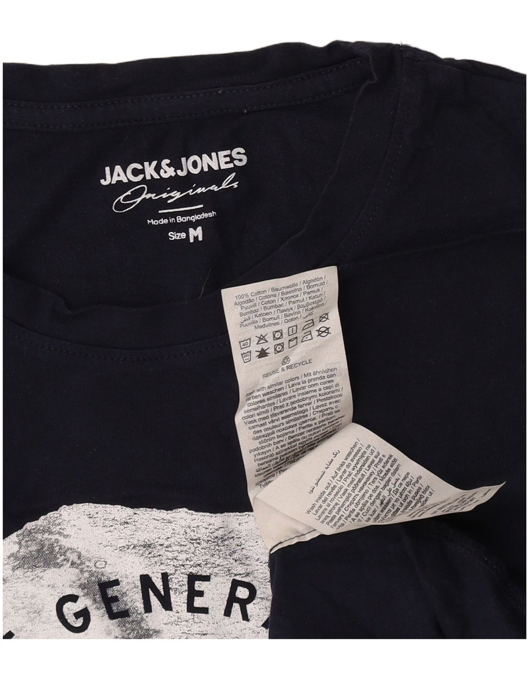 Camiseta gráfica masculina Jack & Jones Top médio algodão azul marinho