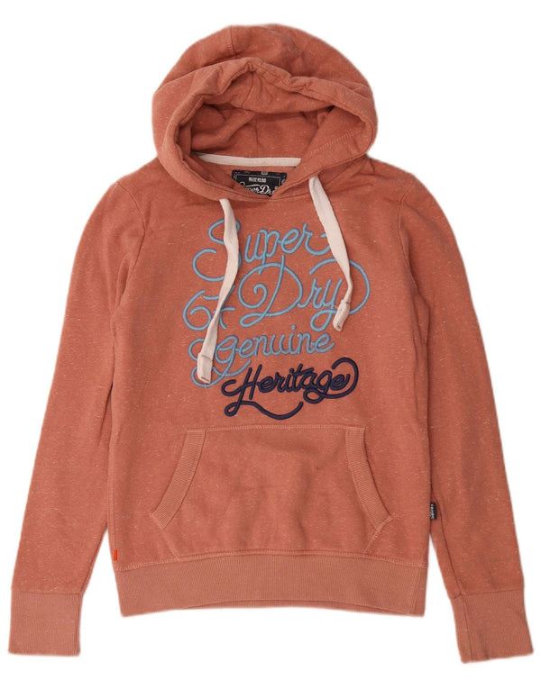 Suéter com capuz gráfico feminino Superdry UK 10 pequeno algodão manchado rosa
