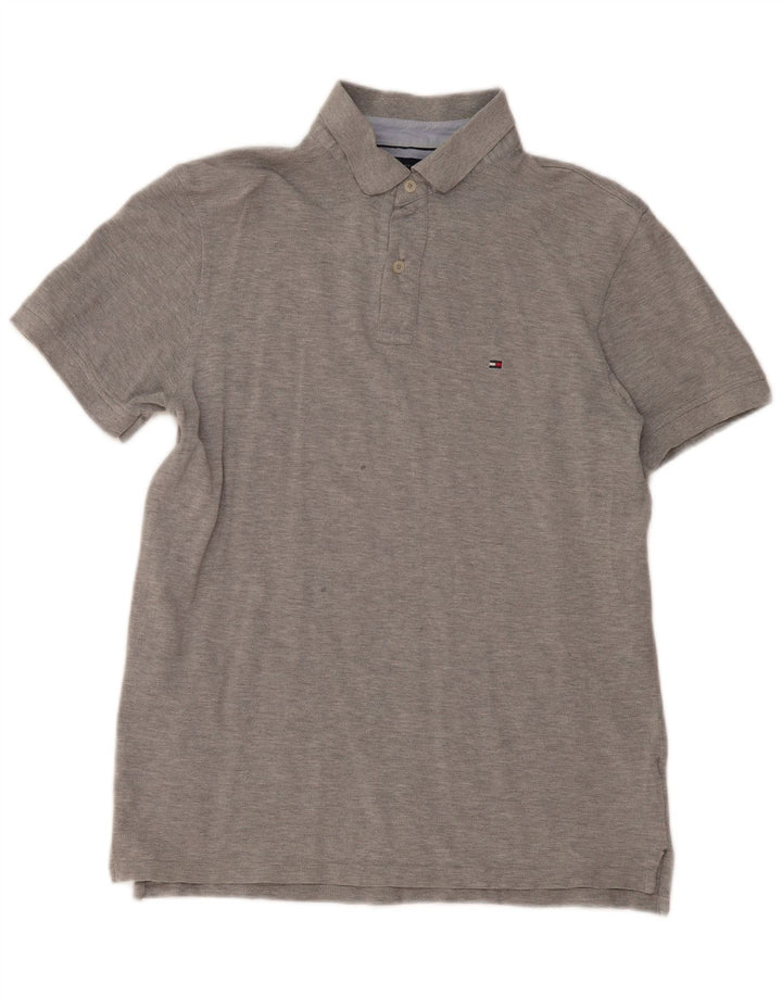 Camisa polo masculina Tommy Hilfiger algodão manchado cinza médio