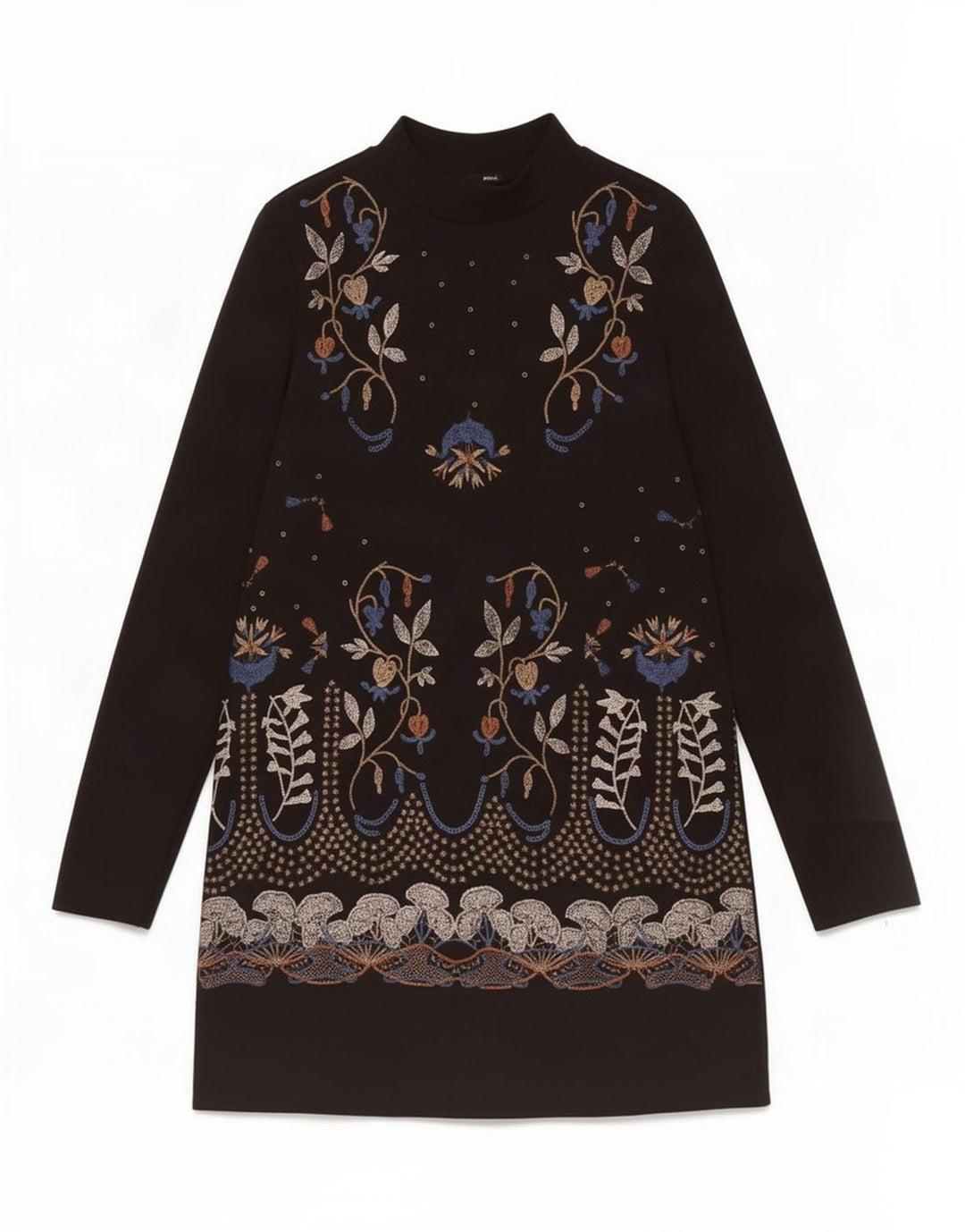 Vestido feminino Zara de manga comprida UK 12 poliéster floral preto médio