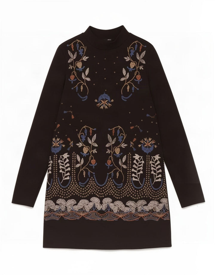 Vestido feminino Zara de manga comprida UK 12 poliéster floral preto médio