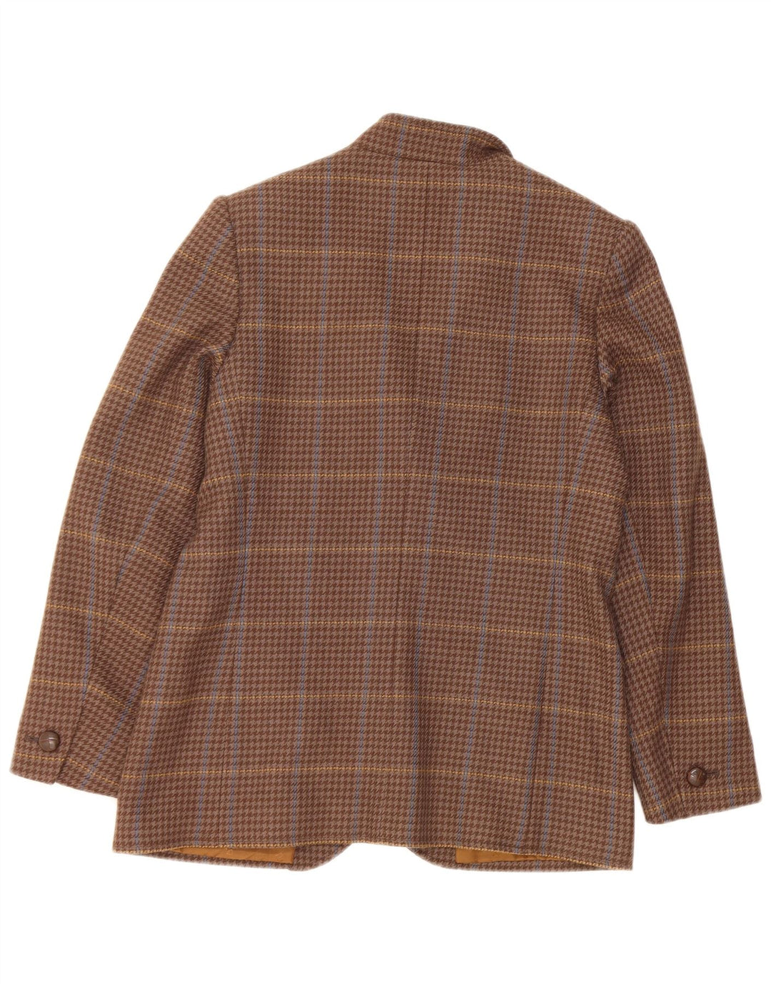 Jaqueta blazer feminina vintage com 2 botões Reino Unido 10 pequena lã xadrez marrom