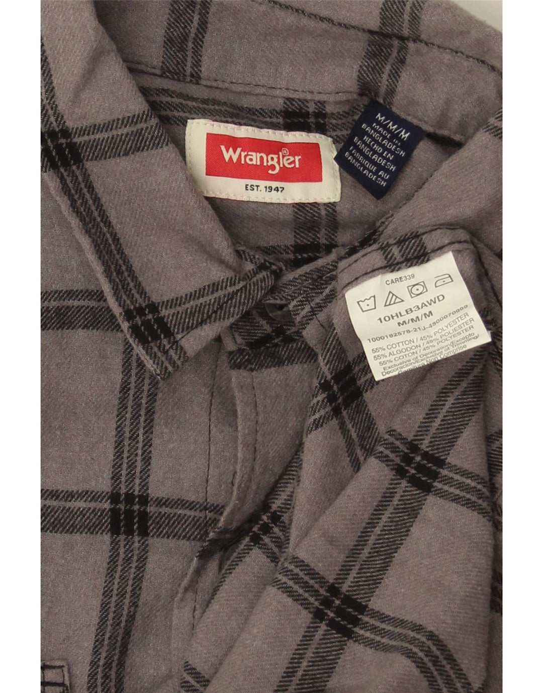 Camisa Wrangler masculina de flanela cinza médio algodão xadrez