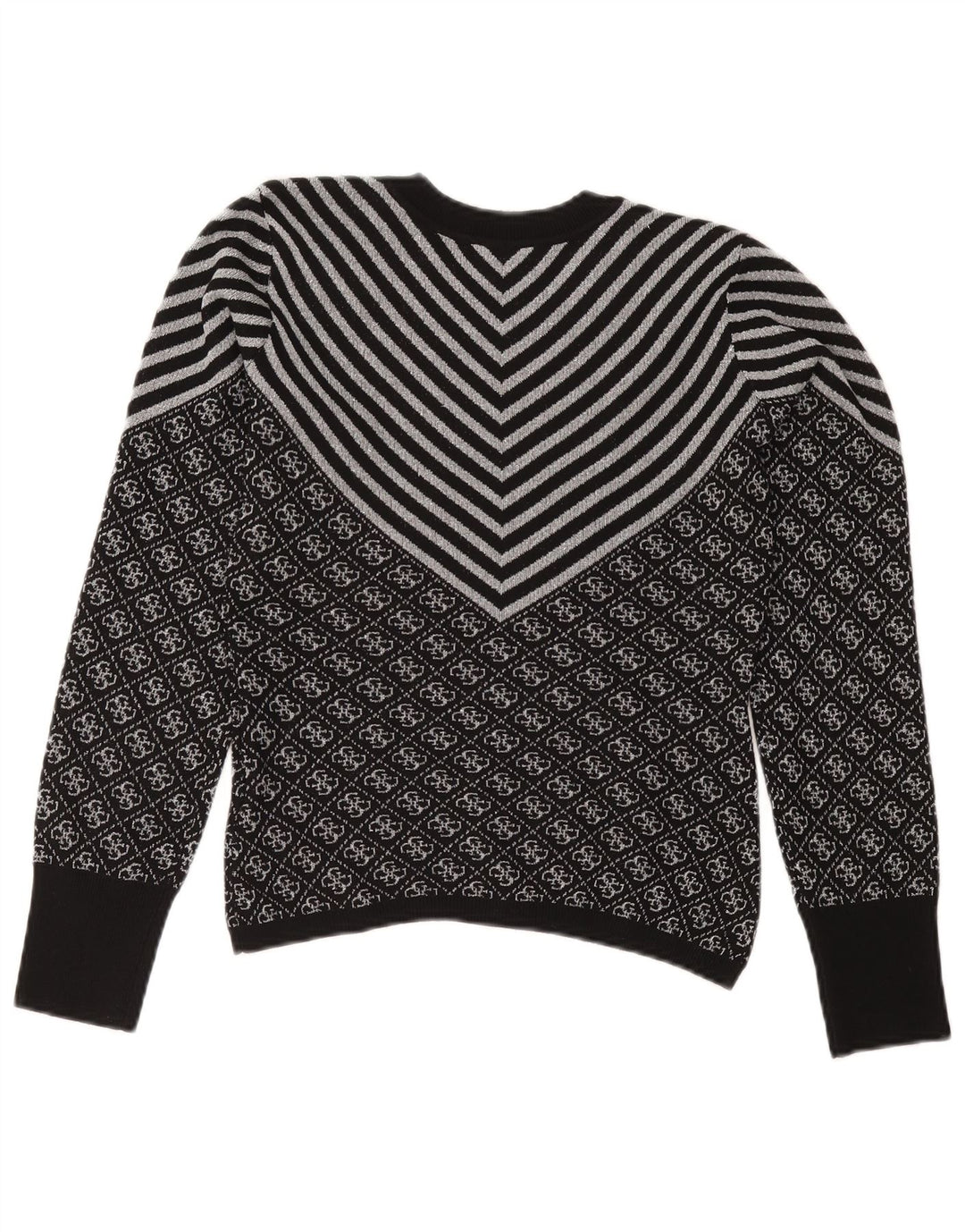 Suéter feminino GUESS com gola redonda UK 6 XS preto Chevron poliéster
